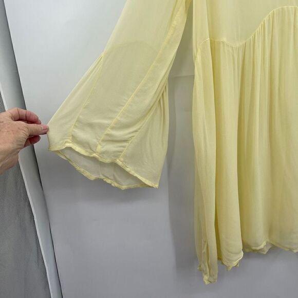 Anthropologie LUCAUSA Women's Yellow Sunday Seashell Long-Sleeve Sheer Tunic Dre - Picture 2 of 5